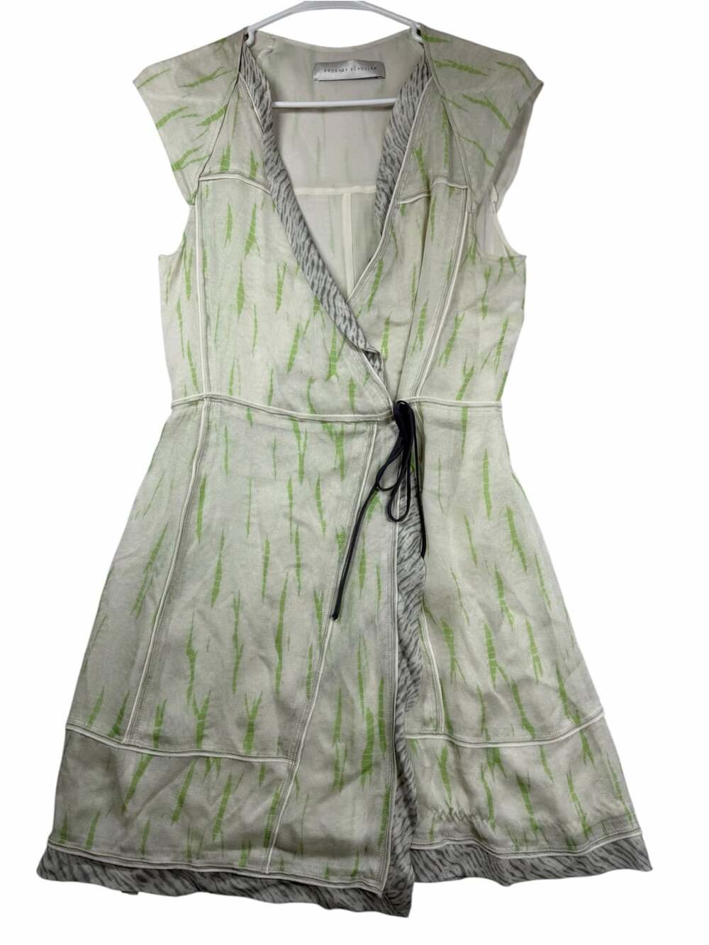 Proenza Schouler Silk Wrap Dress Size 4 Green Gray Abstract Print Designer